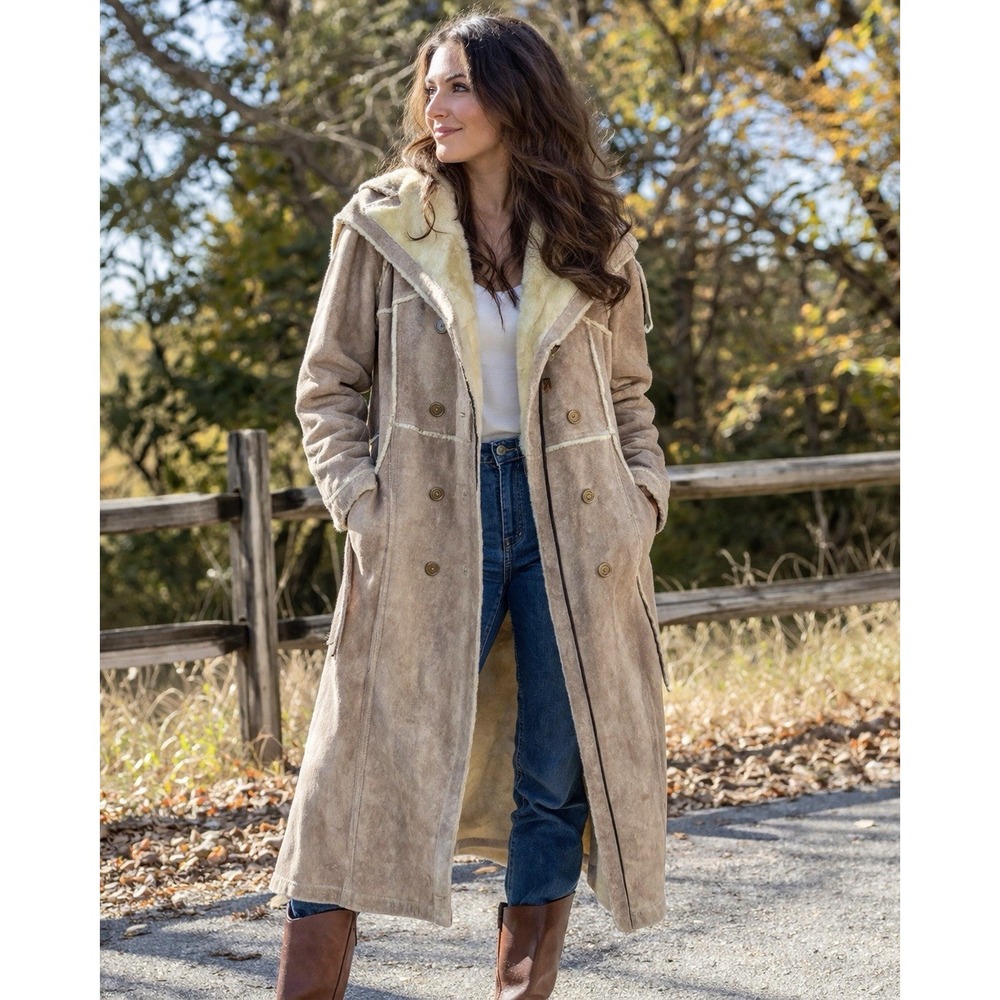 Vintage Shearling Coat PBD International Womens M Tan Western Long Jacket